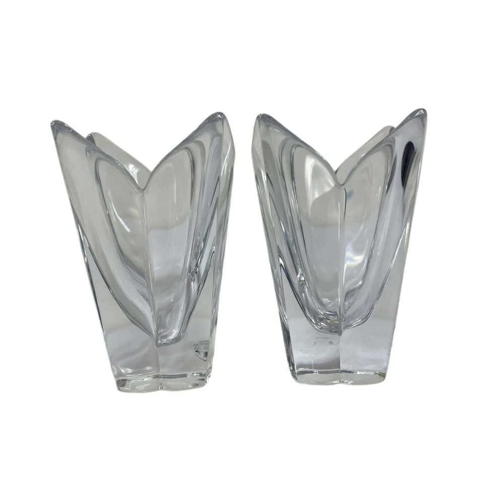 Orrefors Sweden Heavy Crystal Vase Lot of 2 Flower Tulip
